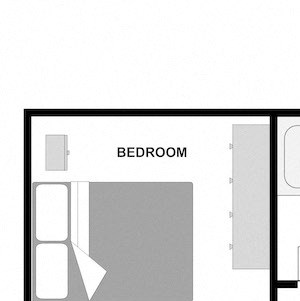 2x1-PP Two bedroom one bathroom 800 square foot apartment floor plan